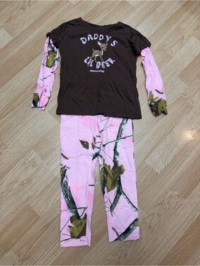 Realtree Girls 5T Pink Camo Daddy’s Lil Deer Camo Princess 2 Piece Outfit Set